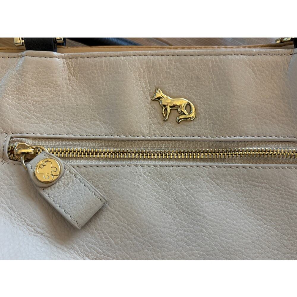 Emma Fox Genuine Leather Colorblock Tote Handbag Cream Black Taupe Floral Lining - Picture 5 of 7